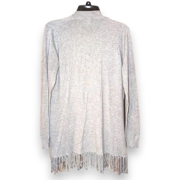 Central Park West Light Grey Fringe Crossover Cardi Cardigan Sweater Women sz M - Picture 2 of 7